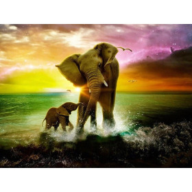 Diamond Painting - Broderie Diamant - elephant et elephanto dans la mer