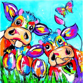 Diamond Painting - Broderie Diamant - Vache colorée paturage couple