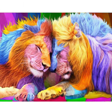 Diamond Painting - Broderie Diamant - couple de lions 3D