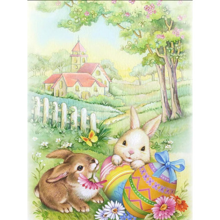 Diamond Painting - Broderie Diamant - Lapin et œuf pature