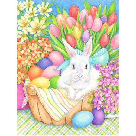 Diamond Painting - Broderie Diamant - Lapin et œufs fleurs tulipe