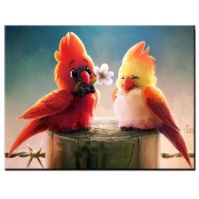 Haft diamentowy - Haft Diamentowy - Czerwone ptaki z kwiatami 5D