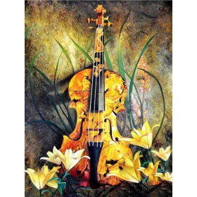 Diamond Painting - Broderie Diamant - Violon fleurs jaune