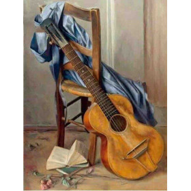 Diamond Painting - Broderie Diamant - Guitare de travers sur chaise