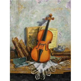 Diamond Painting - Broderie Diamant - Violon posé sur un meuble Dessiné