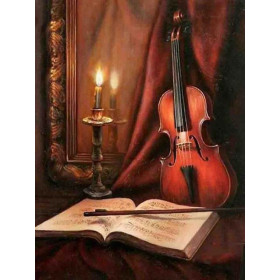 Diamond Painting - Broderie Diamant - Violon Avec Livre et Bougie