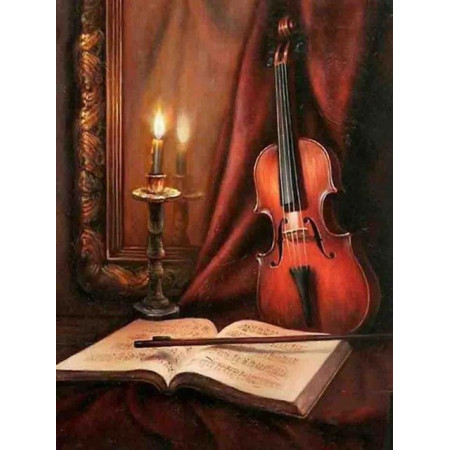 Diamond Painting - Broderie Diamant - Violon Avec Livre et Bougie