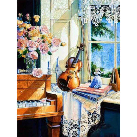 Diamond Painting - Broderie Diamant - Violon Bord de fenetre