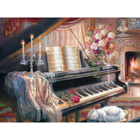 Diamond Painting - Broderie Diamant - Piano Fleurs Et Chandelle