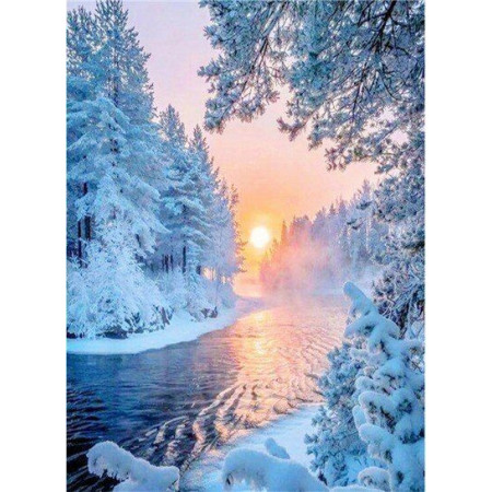 Diamond Painting - Broderie Diamant - Paysage Hivernal Coucher de soleil