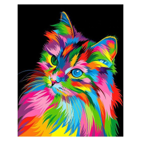 Diamond Painting - Diamond Painting Chat Multicolore Électrique Pop Art