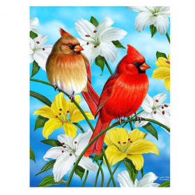 Diamond Painting - Broderie Diamant - Oiseaux rouge et orange