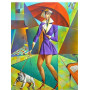 Diamond Painting - Broderie Diamant - Femme Parapluie Et Chien Style Picasso