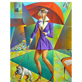 Diamond Painting - Broderie Diamant - Femme Parapluie Et Chien Style Picasso