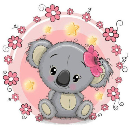 Diamond Painting - Broderie Diamant - Bébé Koala Fleurs Rose