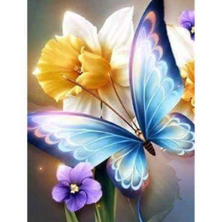 Diamond Painting - Broderie Diamant - Fleurs Et Papillon couleur 3D J