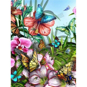 Diamond Painting - Broderie Diamant - Fleurs Et Papillon couleur 3D L