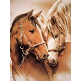 Diamond Painting - Broderie Diamant -2 Chevaux Marron Et Blanc